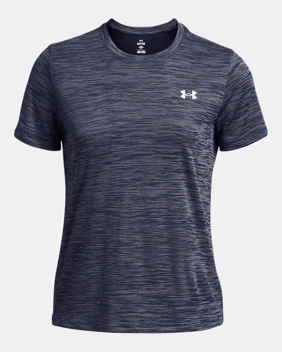 女士UA Tech™ Textured 短袖T恤 in Blue image number 3